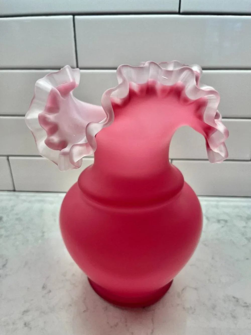 Vintage Mt Washington 10” Satin Glass Vase